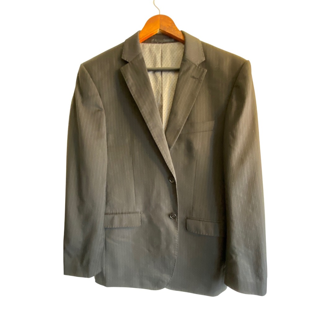Mantoni Milan Italy Mens Suit 42R 36W Charcoal Grey Pinstripe Super 140s Wool‎